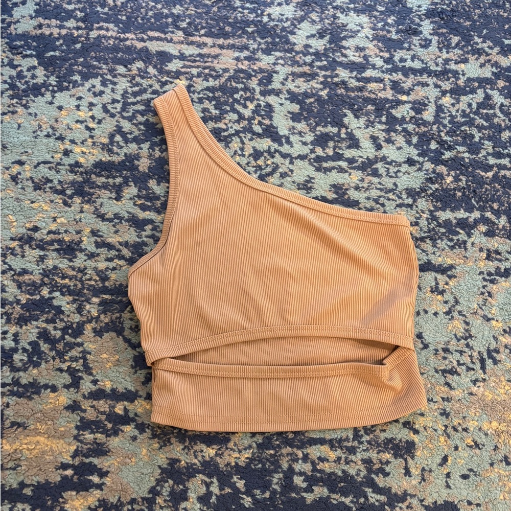 One-Shoulder Tan Ribbed Women's Top